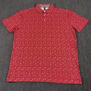AndersonOrd Men's XL Golf Polo Red Bird Print Performance Stretch Shirt
